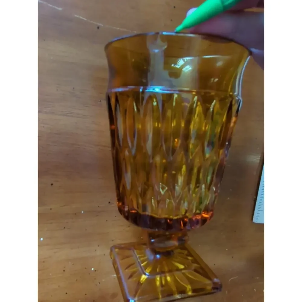 Vintage Indiana Amber Glass Mt. Vernon Tea Footed Goblet Glass Square Base